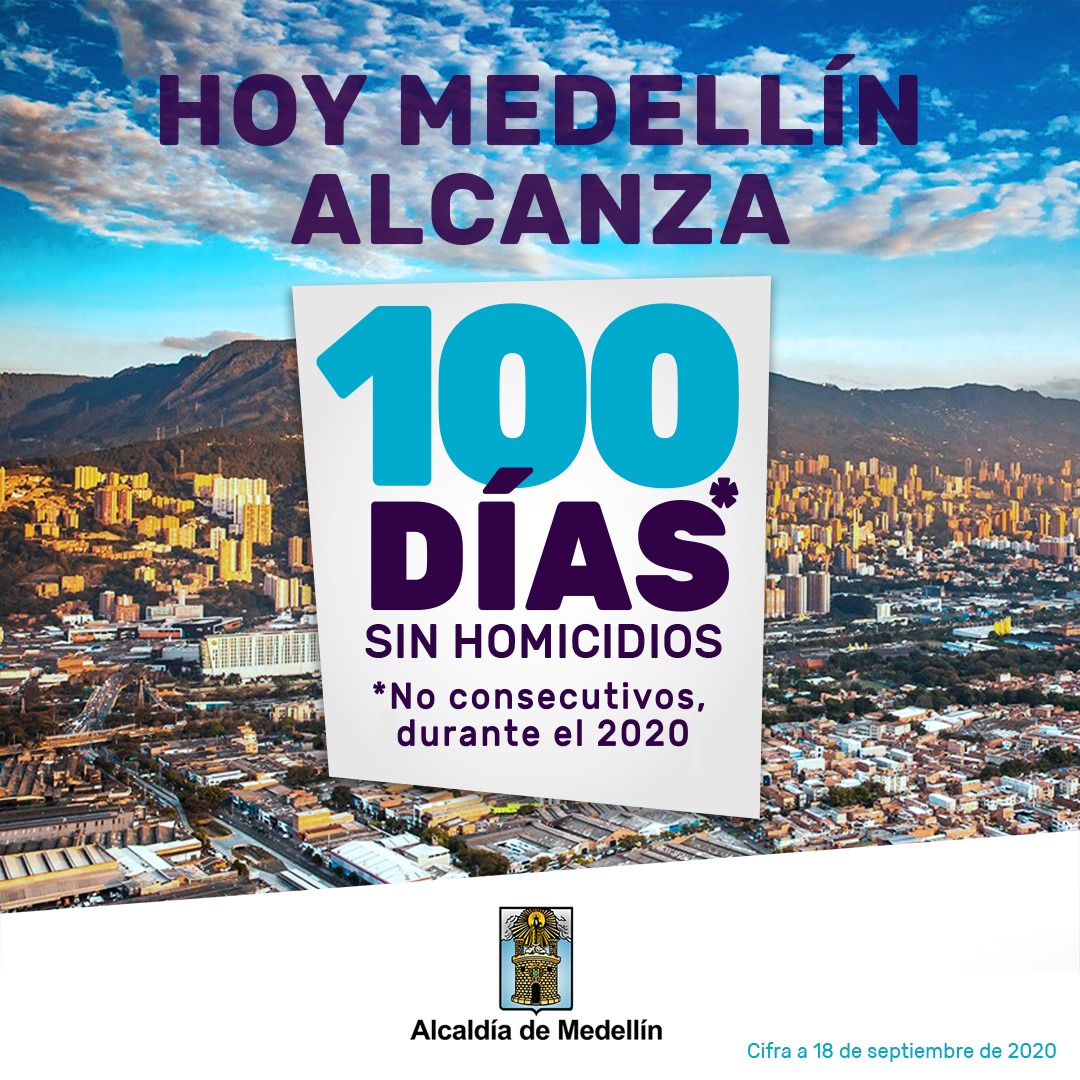 Medellín registra 100 días sin homicidios en 2020